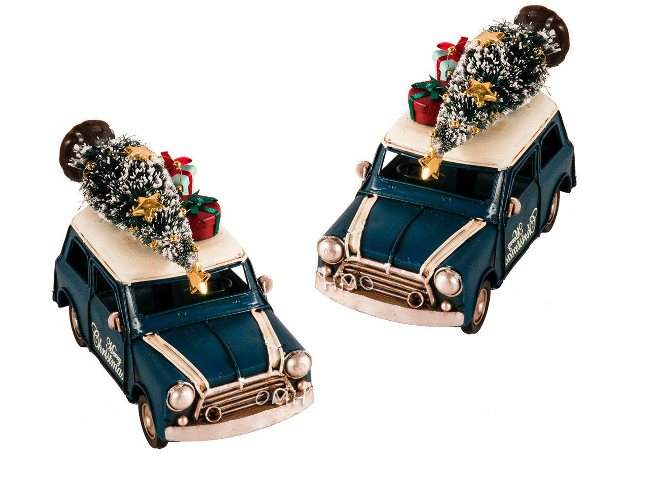 Handmade 1960s Mini Cooper Christmas Car Model Set of 2