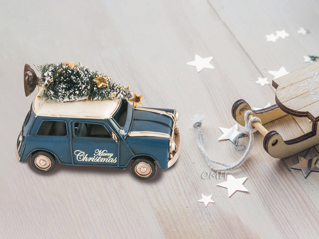 Handmade 1960s Mini Cooper Christmas Car Model Set of 2