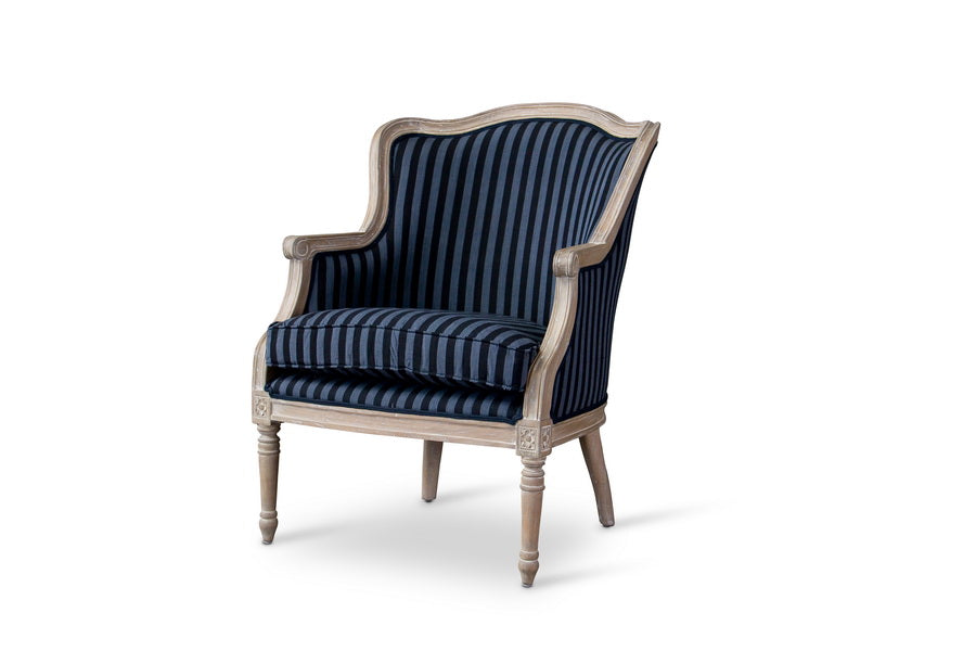 Baxton Studio Charlemagne Traditional French Black and Grey Striped Accent Chair