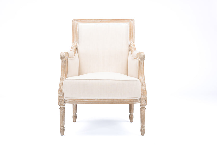 Baxton Studio Chavanon Wood & Light Beige Linen Traditional French Accent Chair