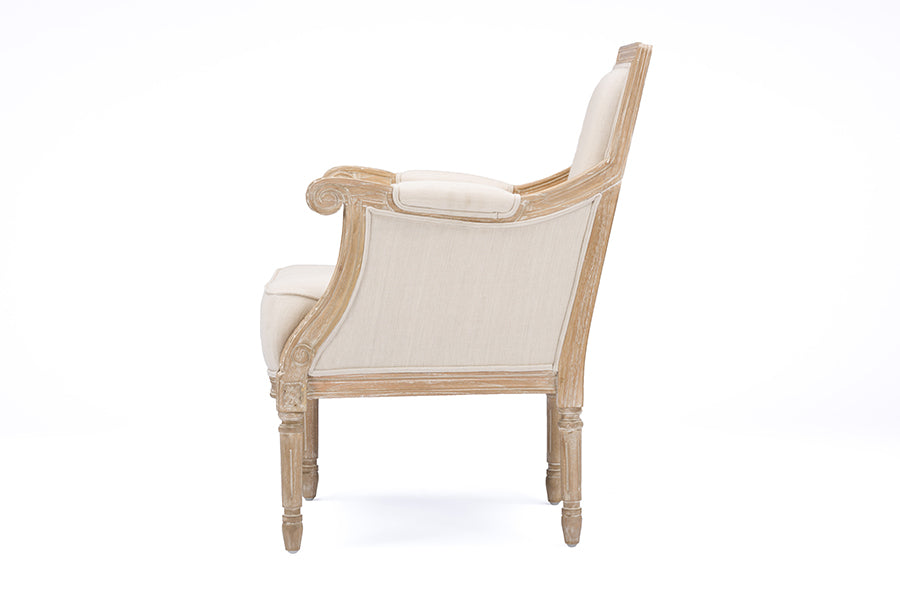 Baxton Studio Chavanon Wood & Light Beige Linen Traditional French Accent Chair