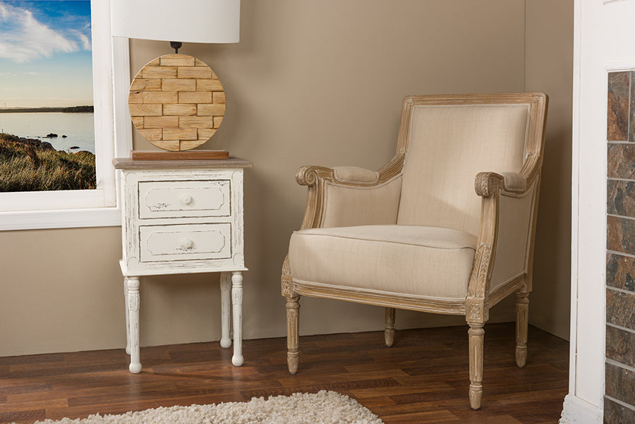 Baxton Studio Chavanon Wood & Light Beige Linen Traditional French Accent Chair