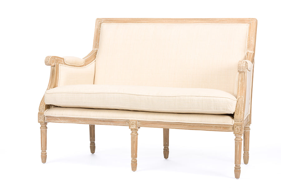 Baxton Studio Chavanon Wood & Light Beige Linen Traditional French Loveseat