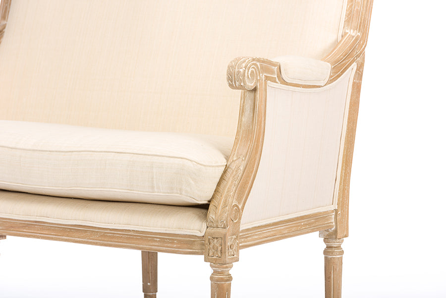 Baxton Studio Chavanon Wood & Light Beige Linen Traditional French Loveseat