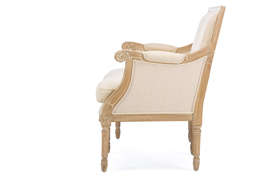 Baxton Studio Chavanon Wood & Light Beige Linen Traditional French Loveseat