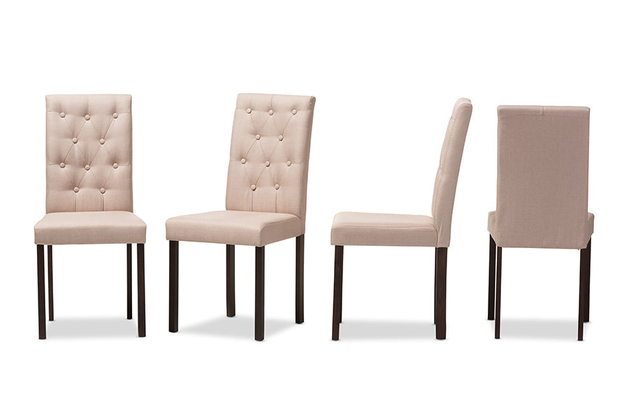 Baxton Studio Gardner Modern and Contemporary Dark Brown Finished Beige Fabric Upholstered Dining Chair (Set of 4)