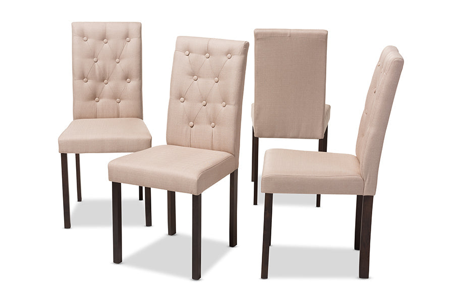 Baxton Studio Gardner Modern and Contemporary Dark Brown Finished Beige Fabric Upholstered Dining Chair (Set of 4)
