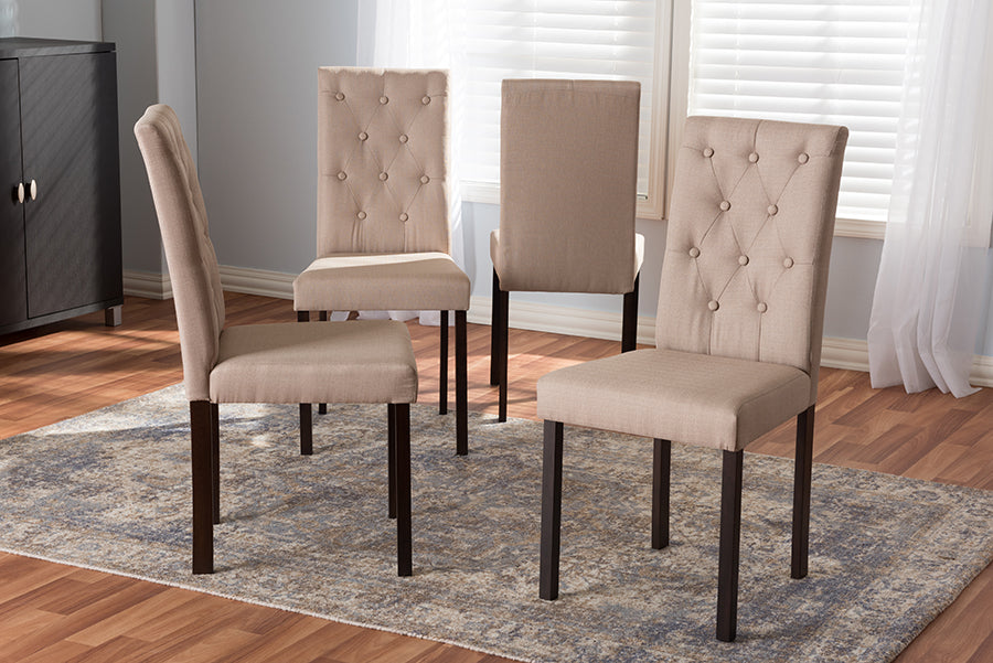 Baxton Studio Gardner Modern and Contemporary Dark Brown Finished Beige Fabric Upholstered Dining Chair (Set of 4)