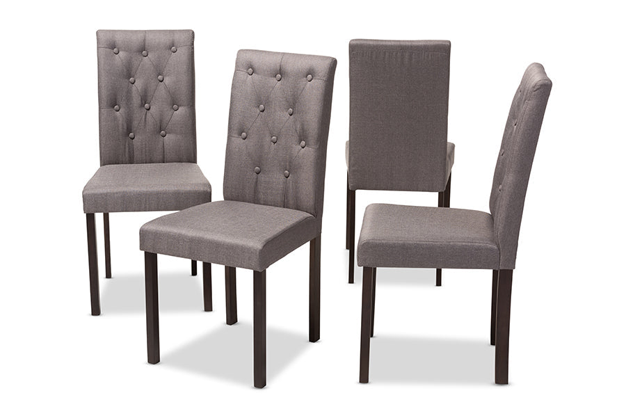 Baxton Studio Gardner Modern and Contemporary Dark Brown Finished Grey Fabric Upholstered Dining Chair (Set of 4)