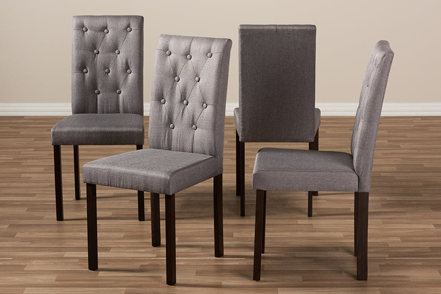 Baxton Studio Gardner Modern and Contemporary Dark Brown Finished Grey Fabric Upholstered Dining Chair (Set of 4)