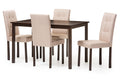 Baxton Studio Andrew Modern and Contemporary 5-Piece Beige Fabric Upholstered Grid-tufting Dining Set