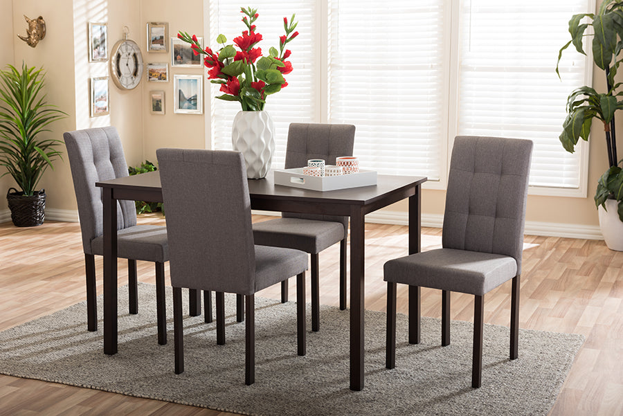 Baxton Studio Andrew Modern and Contemporary 5-Piece Grey Fabric Upholstered Grid-tufting Dining Set