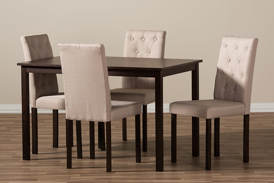 Baxton Studio Gardner Modern and Contemporary 5-Piece Dark Brown Finished Beige Fabric Upholstered Dining Set 
