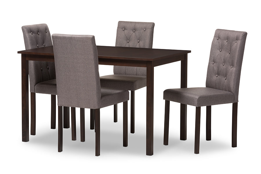 Baxton Studio Gardner Modern and Contemporary 5-Piece Dark Brown Finished Grey Fabric Upholstered Dining Set 