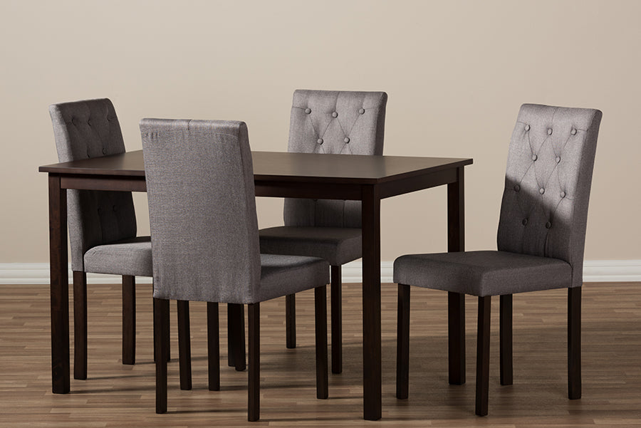 Baxton Studio Gardner Modern and Contemporary 5-Piece Dark Brown Finished Grey Fabric Upholstered Dining Set 