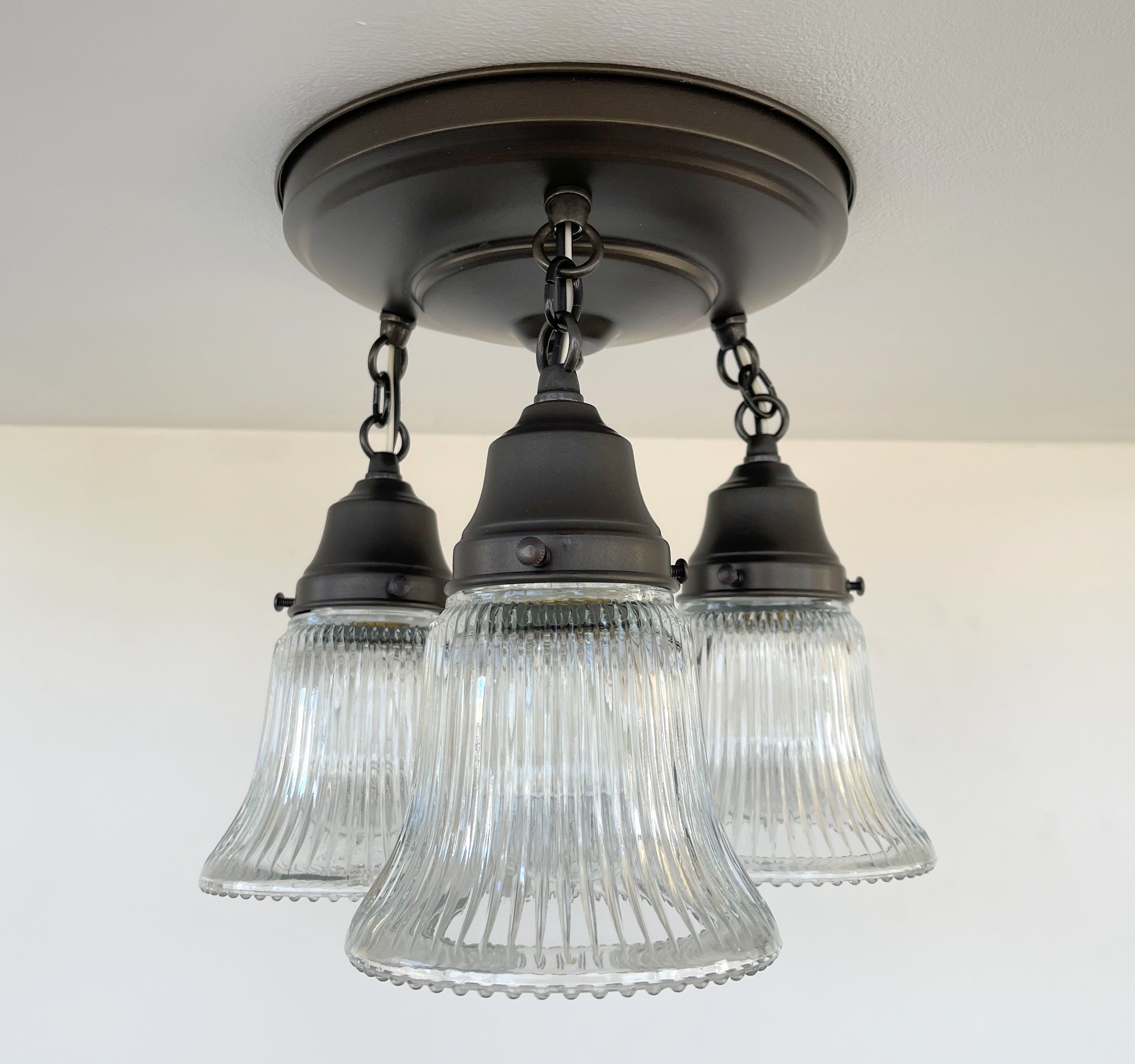 Antique HOLOPHANE 1960's CLEAR Glass Ceiling Light