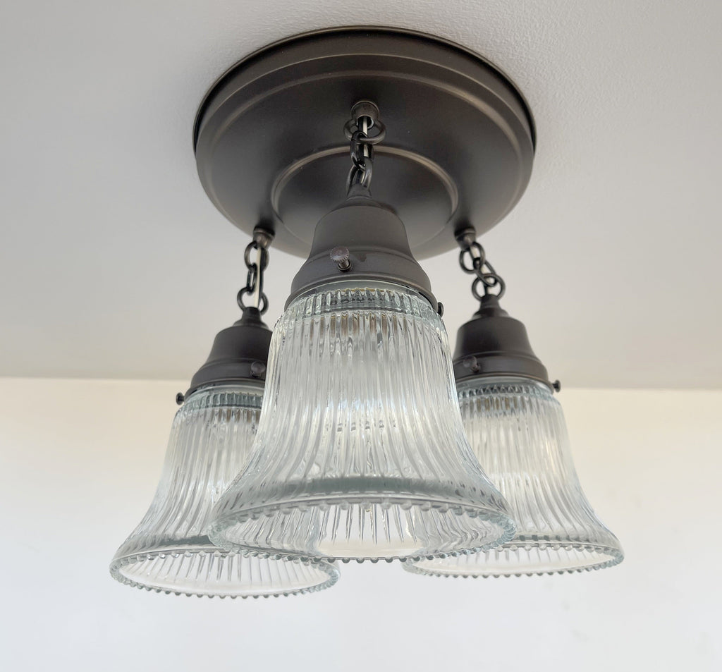 Antique HOLOPHANE 1960's CLEAR Glass Ceiling Light