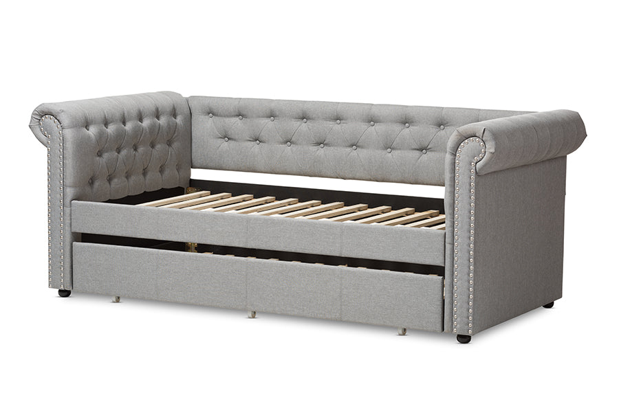 Baxton Studio Mabelle Modern and Contemporary Grey Fabric Trundle Daybed