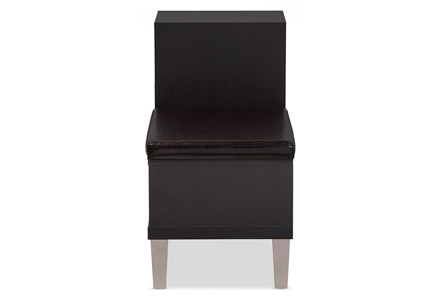 Baxton Studio Arielle Modern and Contemporary Dark Brown Wood 3-drawer Shoe Storage Padded Leatherette Seating Bench with Two Open Shelves