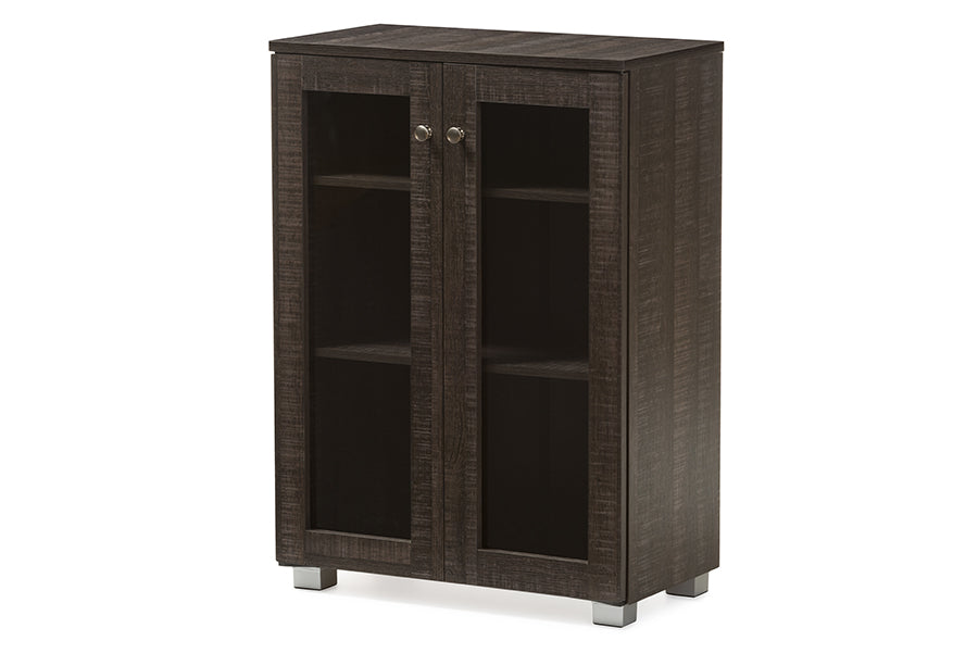 Baxton Studio Mason Modern and Contemporary Dark Brown Multipurpose Storage Cabinet Sideboard with Two Class Doors