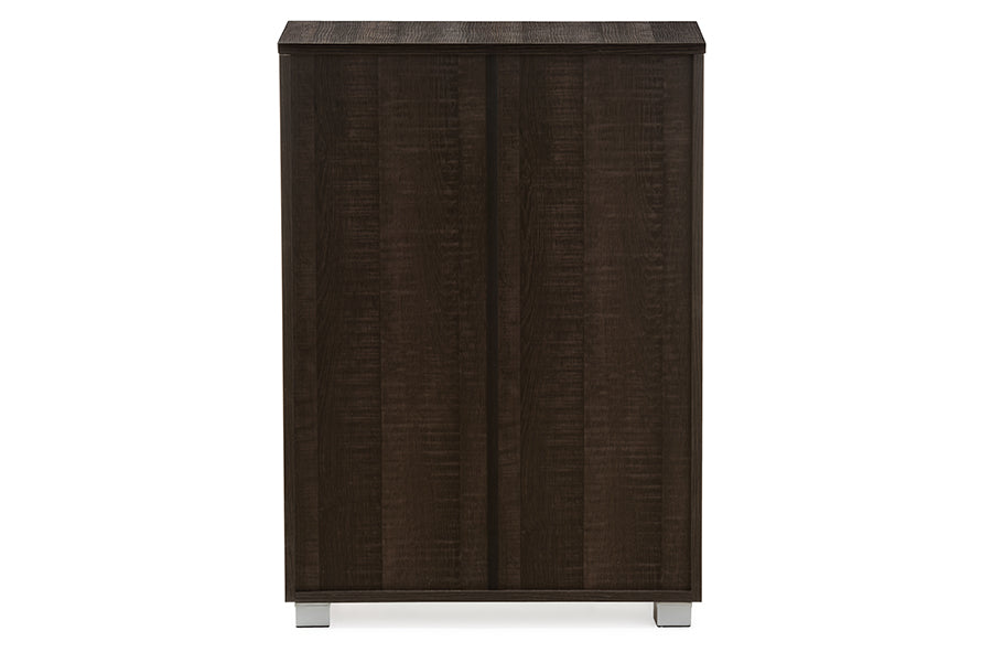 Baxton Studio Mason Modern and Contemporary Dark Brown Multipurpose Storage Cabinet Sideboard with Two Class Doors