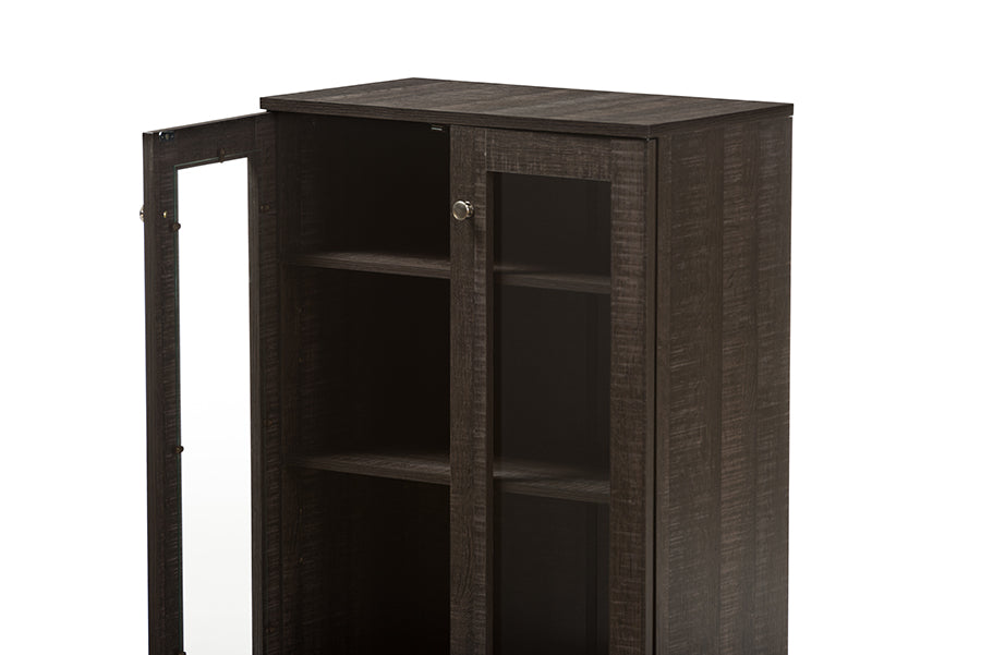 Baxton Studio Mason Modern and Contemporary Dark Brown Multipurpose Storage Cabinet Sideboard with Two Class Doors