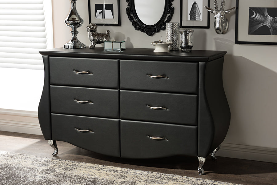 Baxton Studio Enzo Modern and Contemporary Black Faux Leather 6-Drawer Dresser