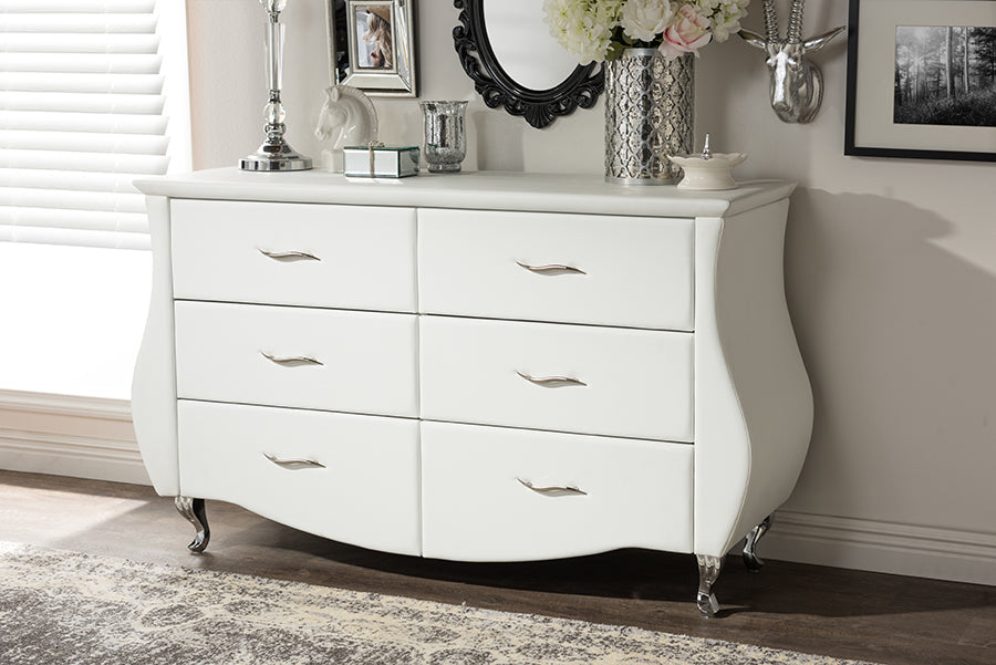 Baxton Studio Enzo Modern and Contemporary White Faux Leather 6-Drawer Dresser