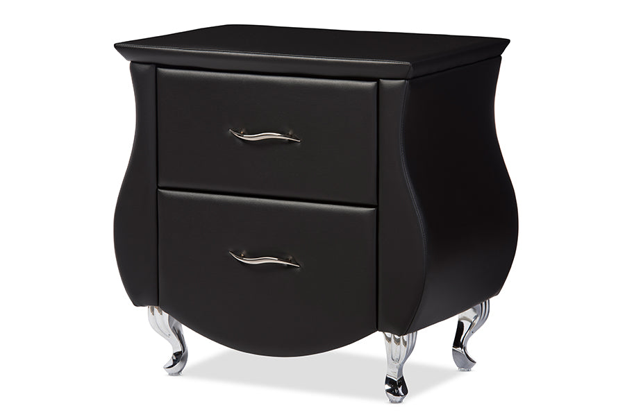 Baxton Studio Erin Modern and Contemporary Black Faux Leather Upholstered Nightstand