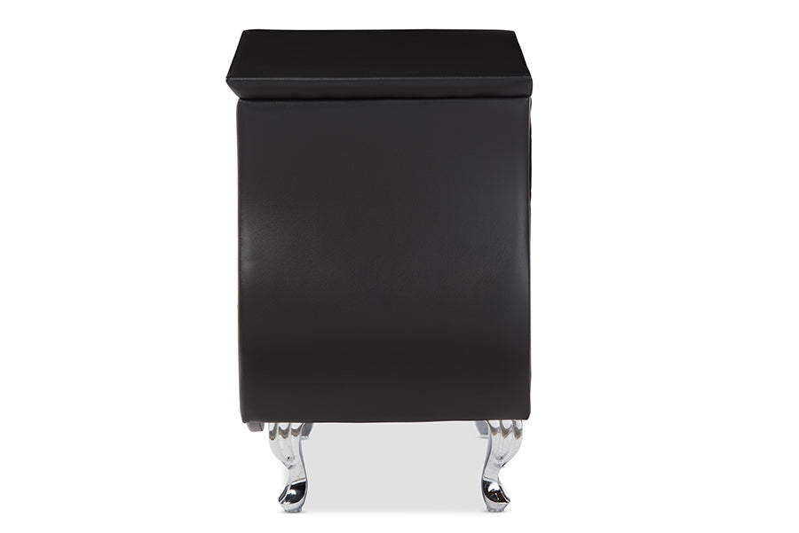 Baxton Studio Erin Modern and Contemporary Black Faux Leather Upholstered Nightstand