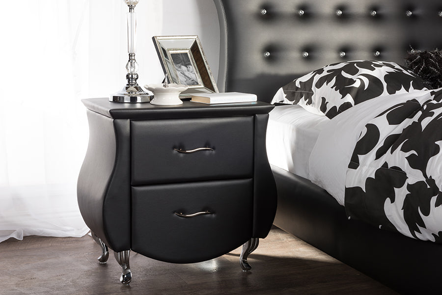 Baxton Studio Erin Modern and Contemporary Black Faux Leather Upholstered Nightstand