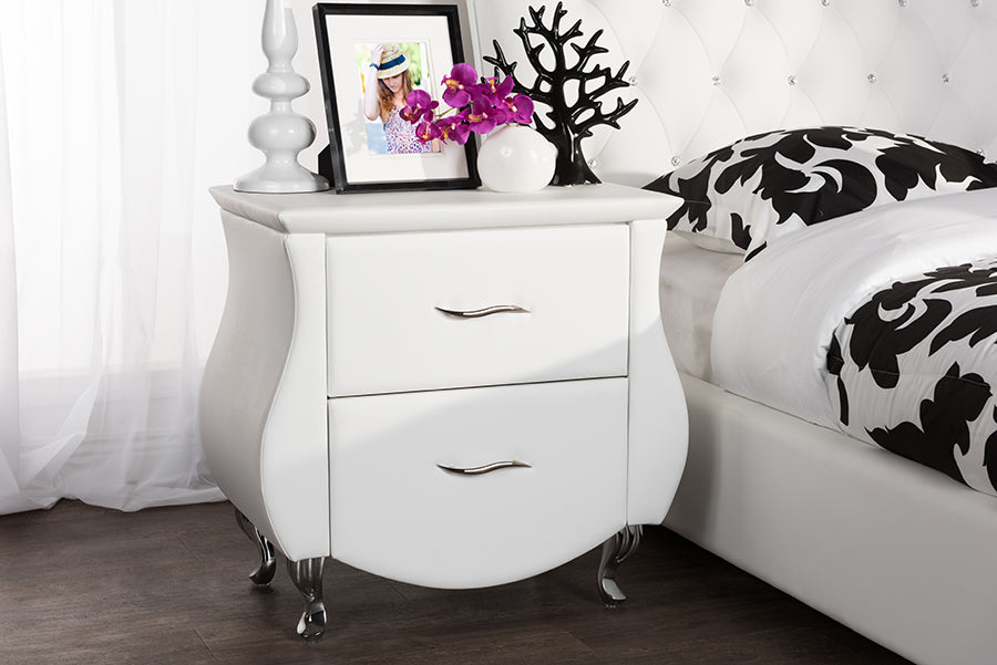 Baxton Studio Erin Modern and Contemporary White Faux Leather Upholstered Nightstand