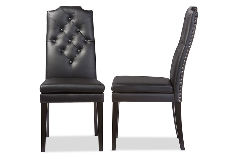 Baxton Studio Dylin Modern and Contemporary Black Faux Leather Button-Tufted Nail heads Trim Dining Chair (Set of 2)