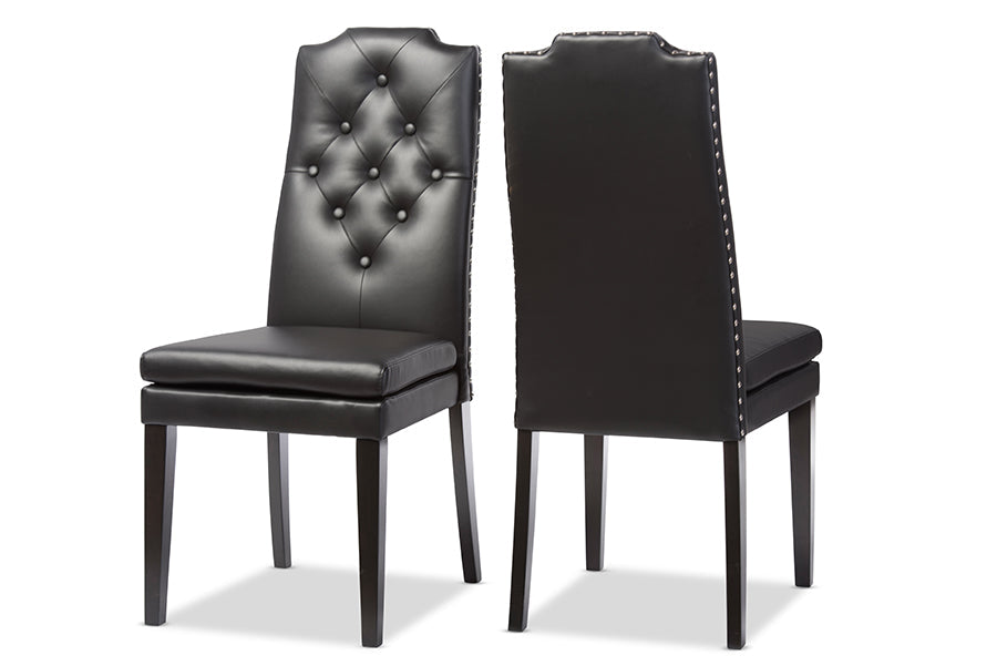 Baxton Studio Dylin Modern and Contemporary Black Faux Leather Button-Tufted Nail heads Trim Dining Chair (Set of 2)