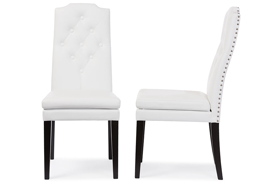 Baxton Studio Dylin Modern and Contemporary White Faux Leather Button-Tufted Nail heads Trim Dining Chair (Set of 2)