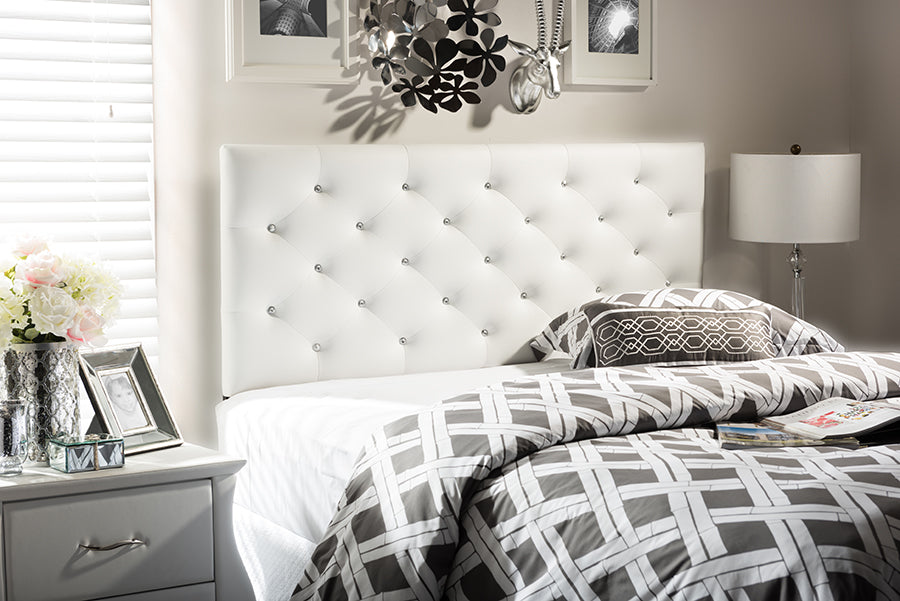 Baxton Studio Viviana Modern and Contemporary White Faux Leather Upholstered Button-tufted Queen Size Headboard