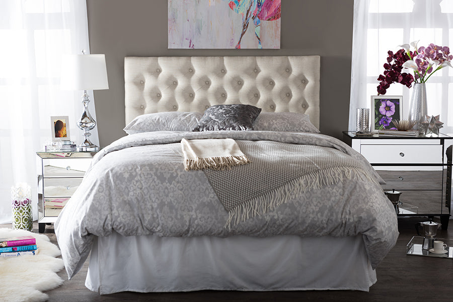 Baxton Studio Viviana Modern and Contemporary Light Beige Fabric Upholstered Button-tufted Queen Size Headboard