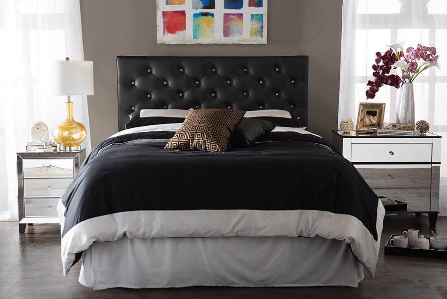 Baxton Studio Viviana Modern and Contemporary Black Faux Leather Upholstered Button-tufted Queen Size Headboard