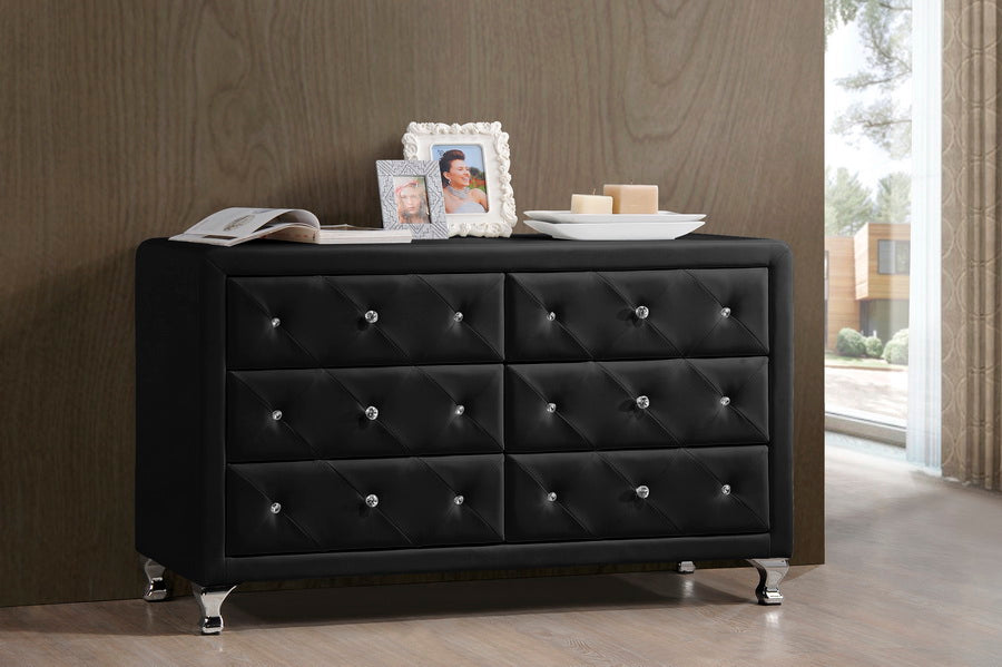 Baxton Studio Luminescence Black Faux Leather Upholstered Dresser