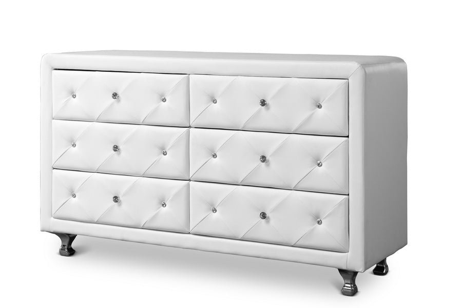 Baxton Studio Luminescence White Faux Leather Upholstered Dresser