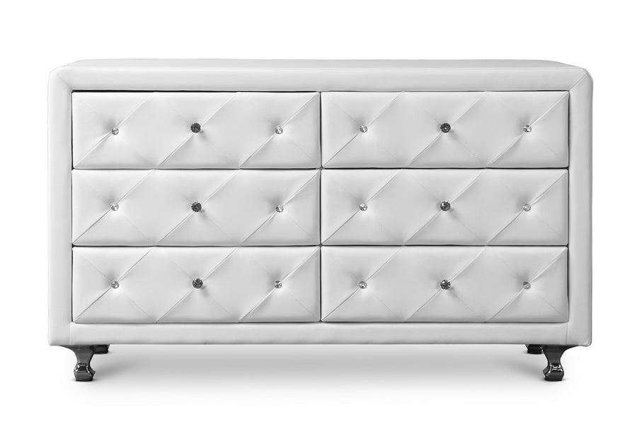 Baxton Studio Luminescence White Faux Leather Upholstered Dresser