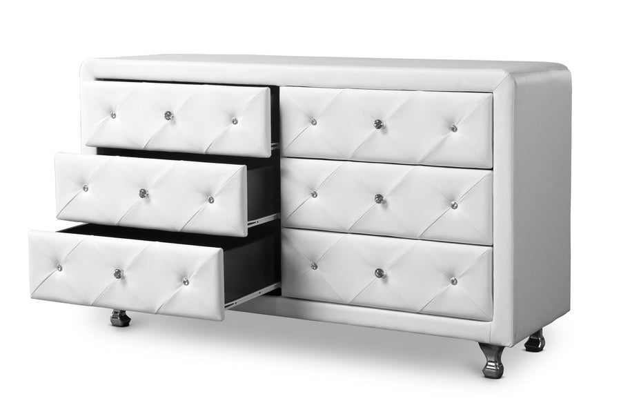Baxton Studio Luminescence White Faux Leather Upholstered Dresser