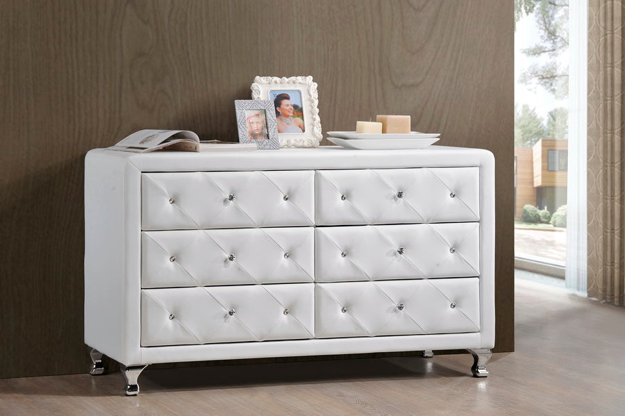 Baxton Studio Luminescence White Faux Leather Upholstered Dresser