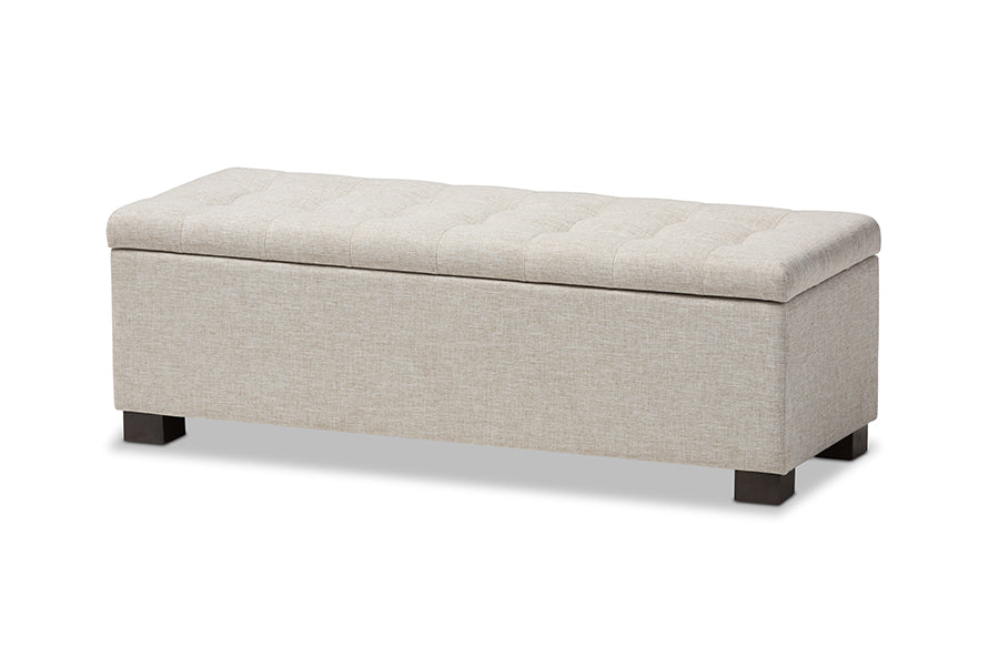 Baxton Studio Roanoke Modern and Contemporary Beige Fabric Upholstered Grid-Tufting Storage Ottoman Bench
