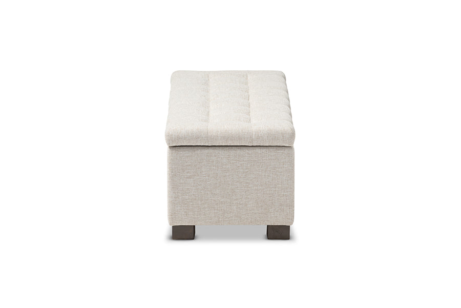 Baxton Studio Roanoke Modern and Contemporary Beige Fabric Upholstered Grid-Tufting Storage Ottoman Bench