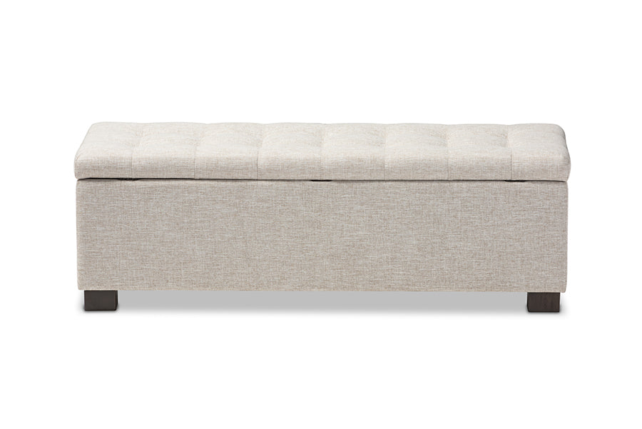Baxton Studio Roanoke Modern and Contemporary Beige Fabric Upholstered Grid-Tufting Storage Ottoman Bench