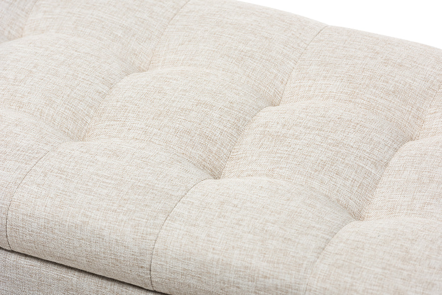 Baxton Studio Roanoke Modern and Contemporary Beige Fabric Upholstered Grid-Tufting Storage Ottoman Bench