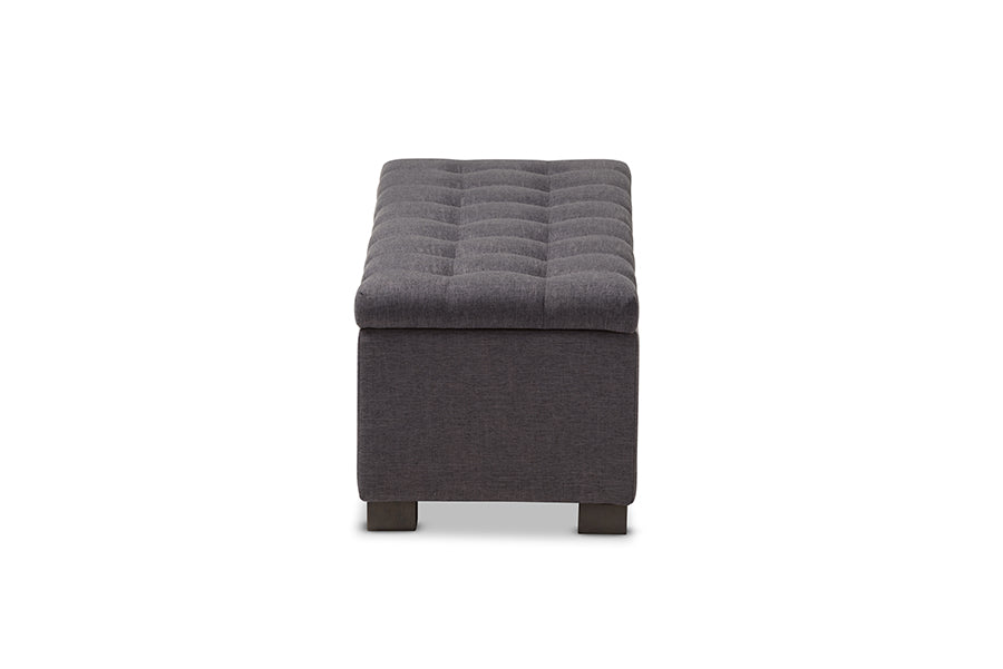 Baxton Studio Roanoke Modern and Contemporary Dark Grey Fabric Upholstered Grid-Tufting Storage Ottoman Bench