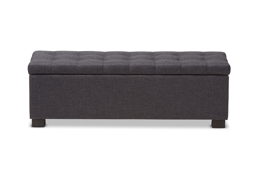 Baxton Studio Roanoke Modern and Contemporary Dark Grey Fabric Upholstered Grid-Tufting Storage Ottoman Bench