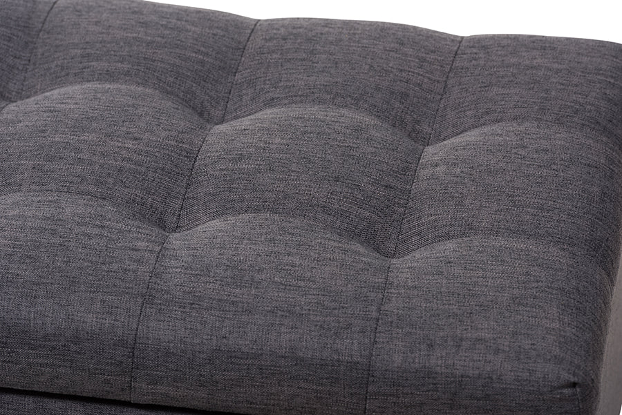 Baxton Studio Roanoke Modern and Contemporary Dark Grey Fabric Upholstered Grid-Tufting Storage Ottoman Bench